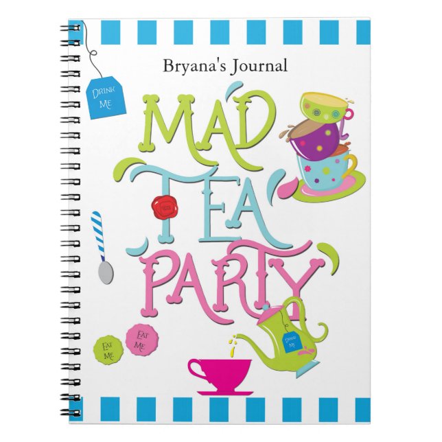 Alice Mad Tea Party Wonderland Whimsical Spiral Notebook (Front)