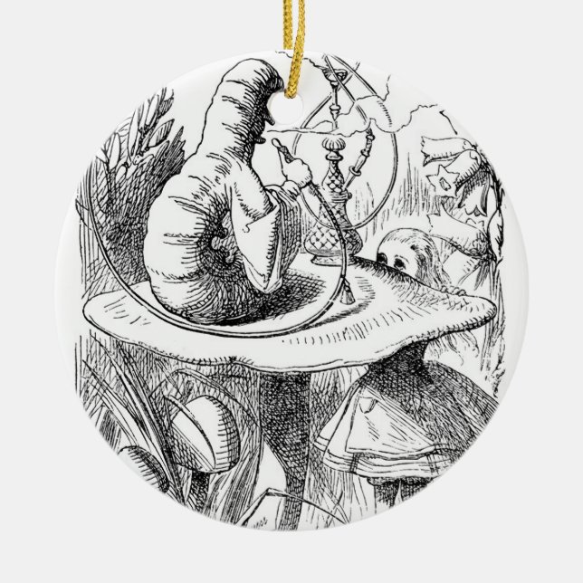Alice Meets the Caterpillar - Alice in Wonderland Ceramic Tree Decoration (Front)