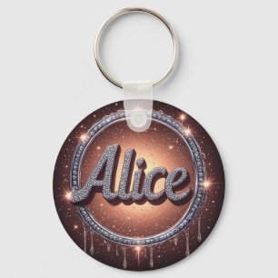 Alice Name Diamond Logo Badge in Sparkling Jewelle Key Ring