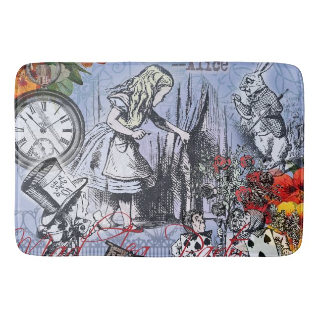 Alice nonsense curtain wonderland - Blue Bath Mat (Front)