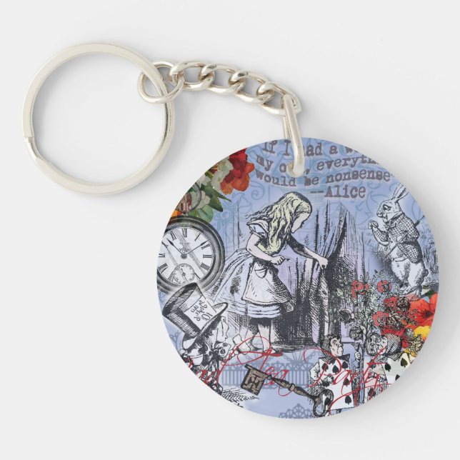 Alice nonsense curtain wonderland - Blue Key Ring (Front)