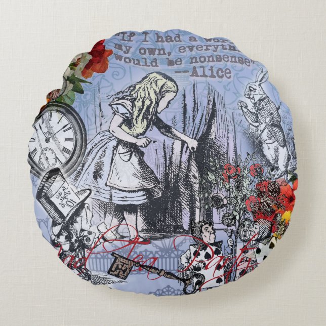 Alice nonsense curtain wonderland - Blue Round Cushion (Front)