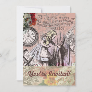 Alice nonsense curtain wonderland classic invitation
