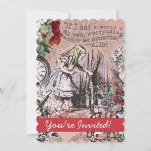 Alice nonsense curtain wonderland classic invitation