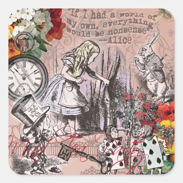 Alice nonsense curtain wonderland classic square sticker (Front)