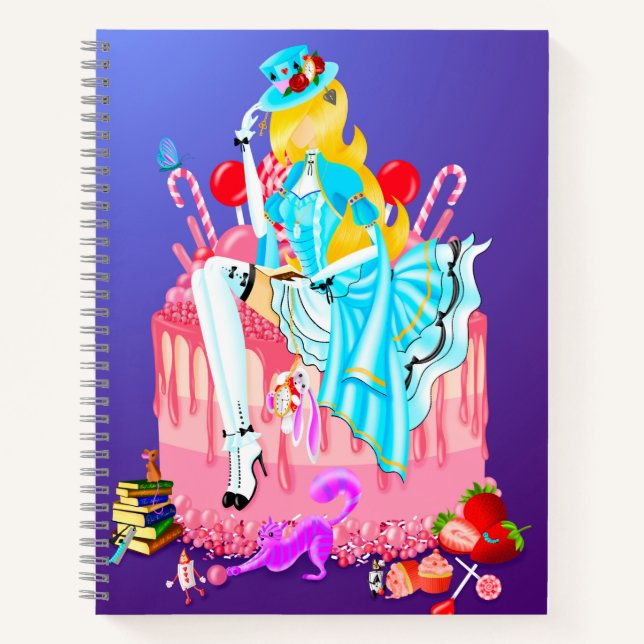 Alice on Birthday Cake wonderland  Notebook (Front)