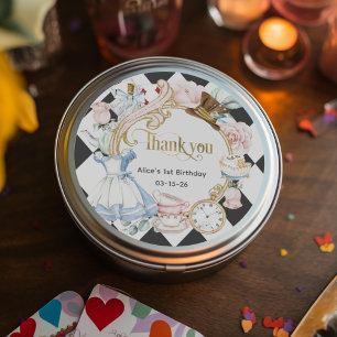 Alice Onederland, 1st birthday thank you Classic Round Sticker