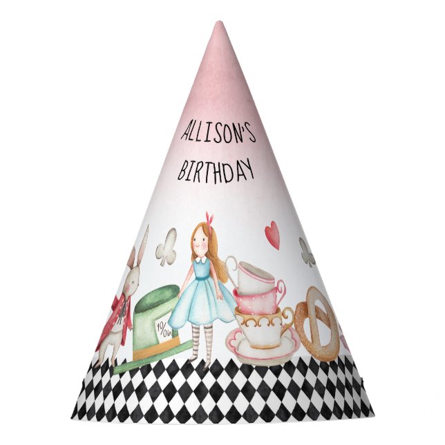 Alice Onederland Mad Tea Party Girl First Birthday Hat (Front)