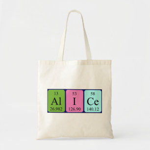 Alice periodic table name tote bag