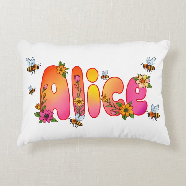 Alice- Personalized Bee Pillow (Front)