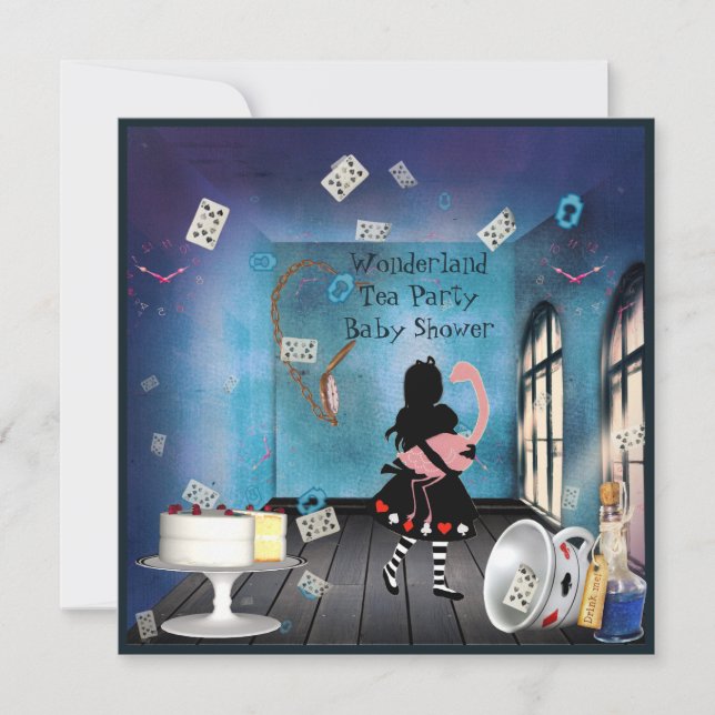 Alice & Pink Flamingo Wonderland Baby Shower Invitation (Front)