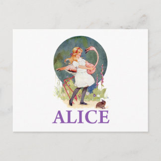 ALICE PREPARES TO  PLAY FLAMINGO CROQUET POSTCARD