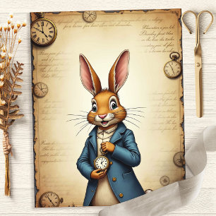 Alice Rabbit Pocket Watch Art Scrapbook Paper