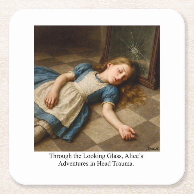 Alice’s Adventures in Head Trauma  Square Paper Coaster (Front)