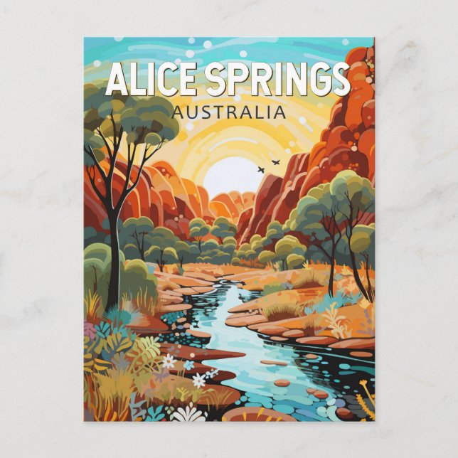 Alice Springs Australia Travel Art Vintage Postcard (Front)
