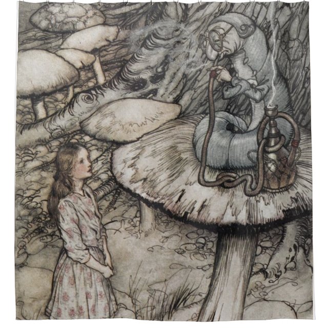 Alice talking to the Caterpillar Shower Curtain (Front)