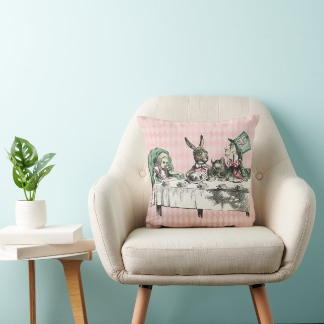 Alice Tea Party Vintage Throw Pillow (Chair)