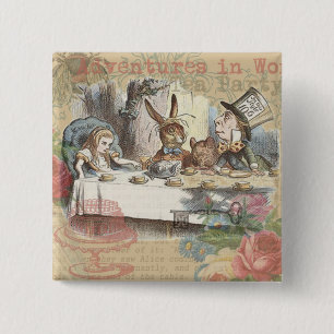 Alice Teaparty Wonderland Artwork Classic 15 Cm Square Badge