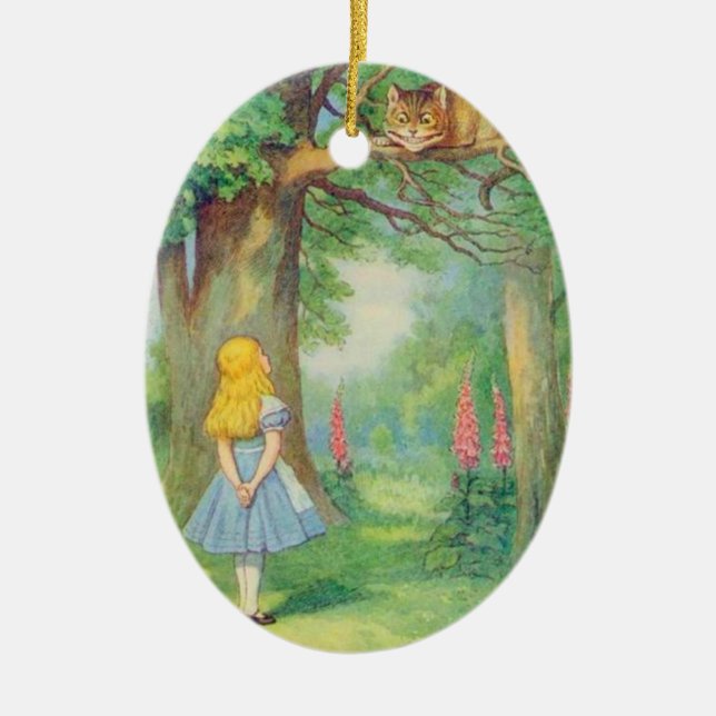Alice & the Cheshire Cat Colour Ceramic Tree Decoration (Front)
