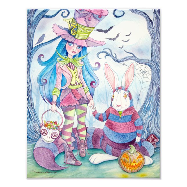 "Alice & the White Rabbit Halloween" Photo Print (Front)