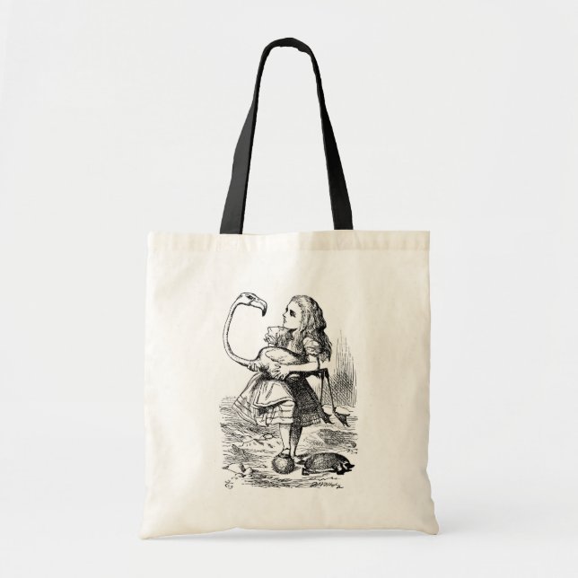 Alice trying to play croquet with a flamingo tote bag (Front)