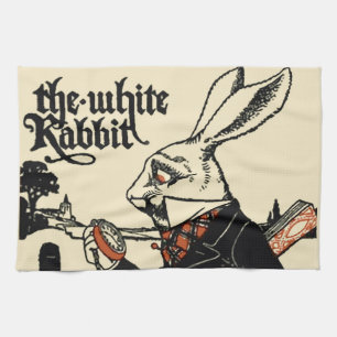 Alice White Rabbit Classic Wonderland  Tea Towel
