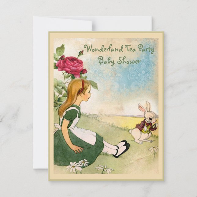 Alice & White Rabbit Wonderland Baby Shower Invitation (Front)