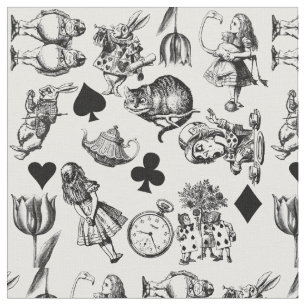 Alice White Rabbit Wonderland Cheshire Cat Fabric
