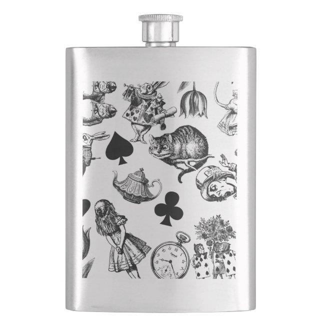 Alice White Rabbit Wonderland Cheshire Cat Hip Flask (Front)