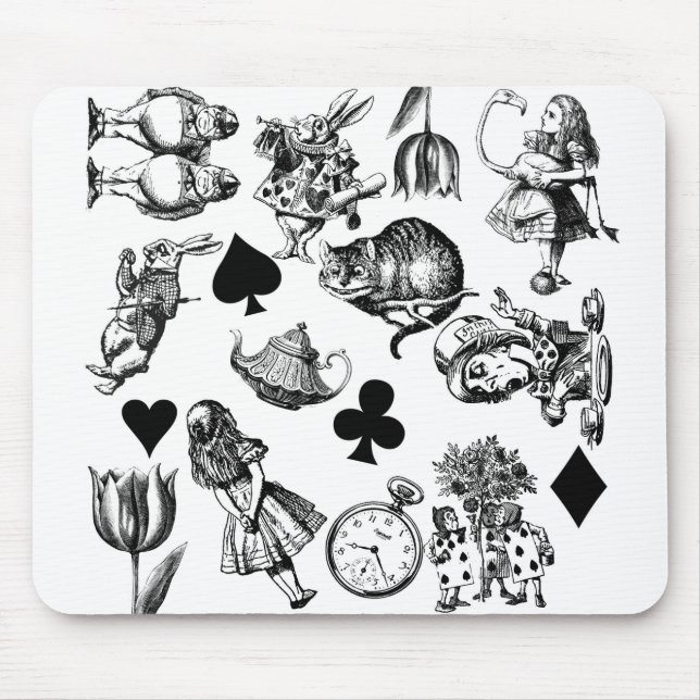 Alice White Rabbit Wonderland Cheshire Cat Mouse Pad (Front)