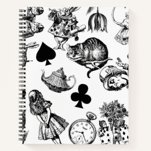 Alice White Rabbit Wonderland Cheshire Cat Notebook