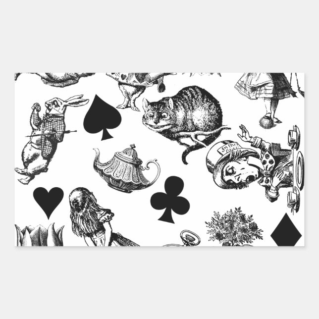 Alice White Rabbit Wonderland Cheshire Cat Rectangular Sticker (Front)