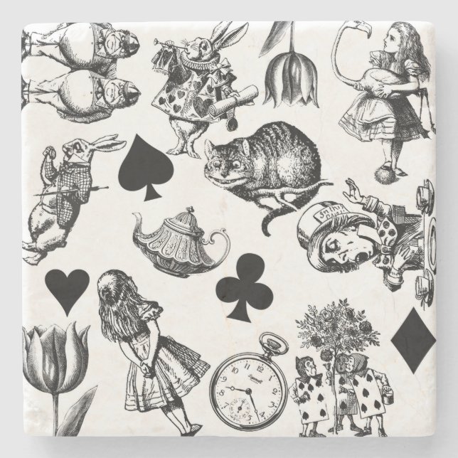 Alice White Rabbit Wonderland Classic Stone Coaster (Front)