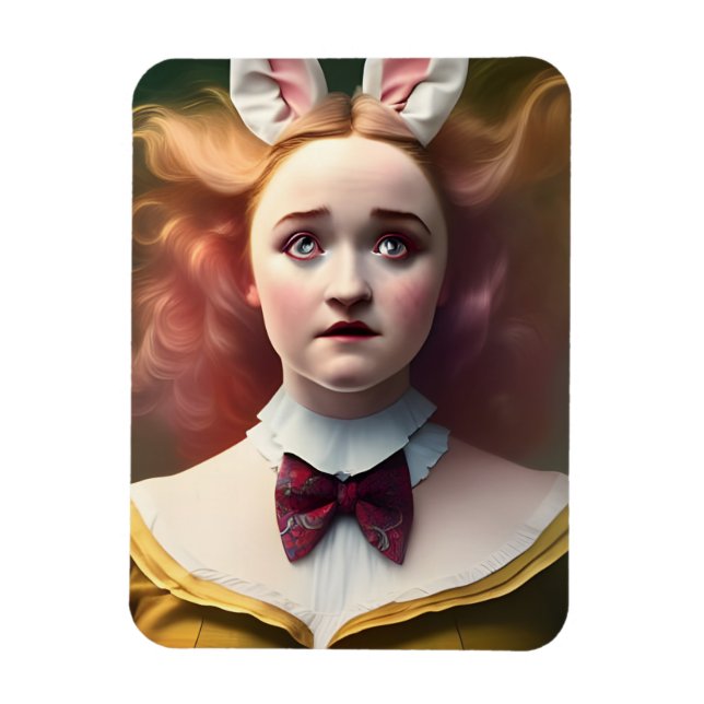 Alice With the White Rabbit Ears Magnet (Vertical)