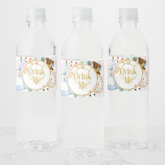 Alice Wonderland mad hatter tea party drink me  Wa Water Bottle Label (Bottles)
