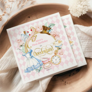 Alice Wonderland Tea Party, Girl 1st birthday Napkin