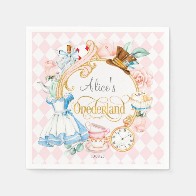 Alice Wonderland Tea Party, Girl 1st birthday  Napkin (Front)