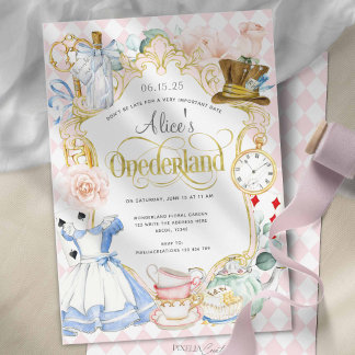 Alice's Onederland mad hatter tea party Invitation