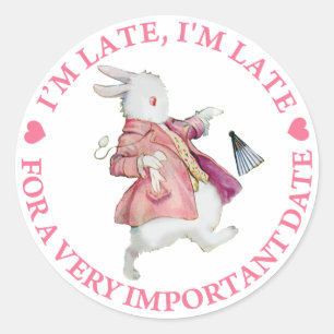 ALICE'S RABBIT RUSHES BY, "I'M LATE, I'M LATE" CLASSIC ROUND STICKER