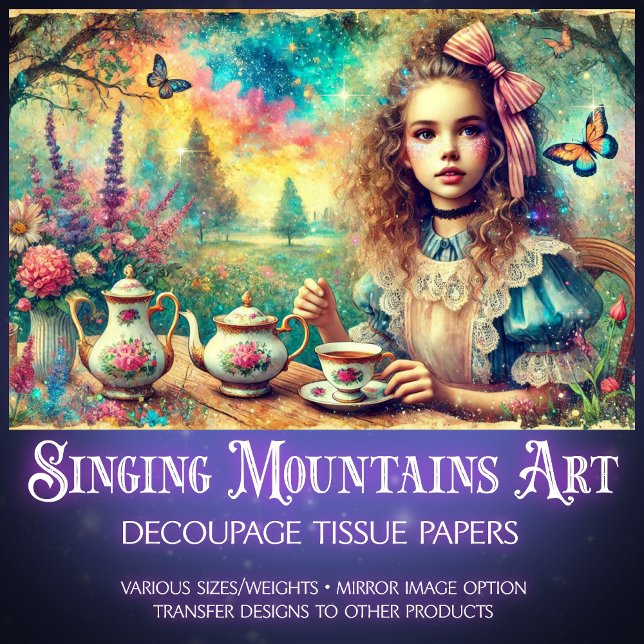 Alice's Whimsical Watercolor Tea Time Decoupage Tissue Paper (Creator Uploaded)