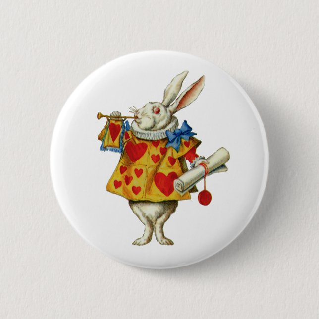 ALICE'S WHITE RABBIT 6 CM ROUND BADGE (Front)