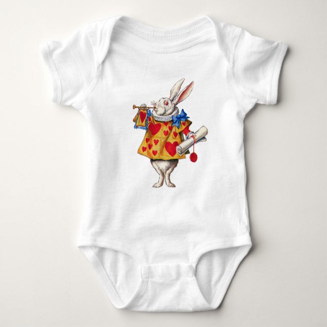 ALICE'S WHITE RABBIT IN WONDERLAND BABY BODYSUIT (Front)