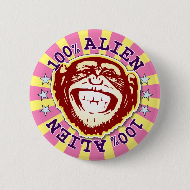 Alien 100% Funny Funky Monkey Badge (Front)