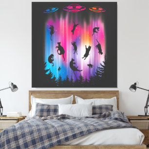 Alien Abduction Cat Flying Saucer Funny UFO Canvas Print