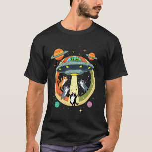 Alien Abduction Cats UFO Flying Saucer Space Women T-Shirt
