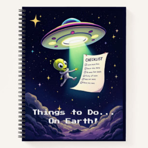Alien Abduction Checklist Whimsical Retro Sci-Fi Notebook