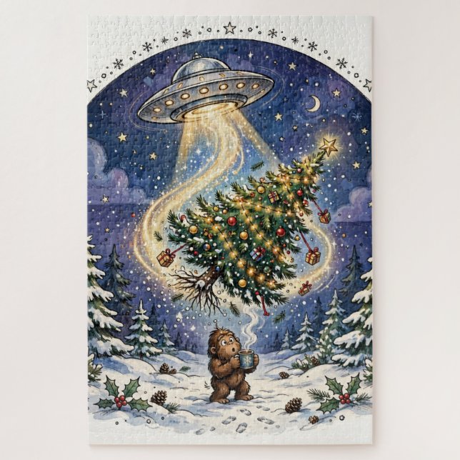 Alien Abduction Christmas Tree Jigsaw Puzzle (Vertical)