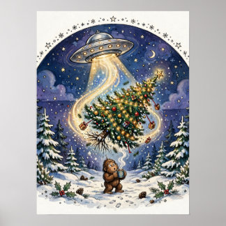 Alien Abduction Christmas Tree Poster
