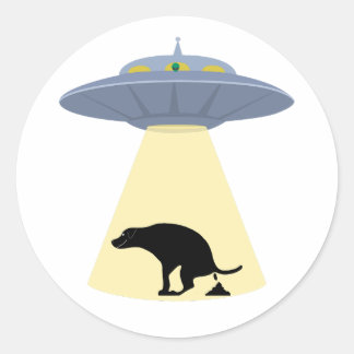 Alien Abduction Dog Poop Funny Classic Round Sticker