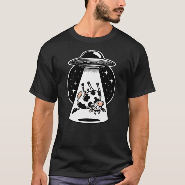 Alien Abduction Flying Saucer Abducted Cow Space H T-Shirt (Front)